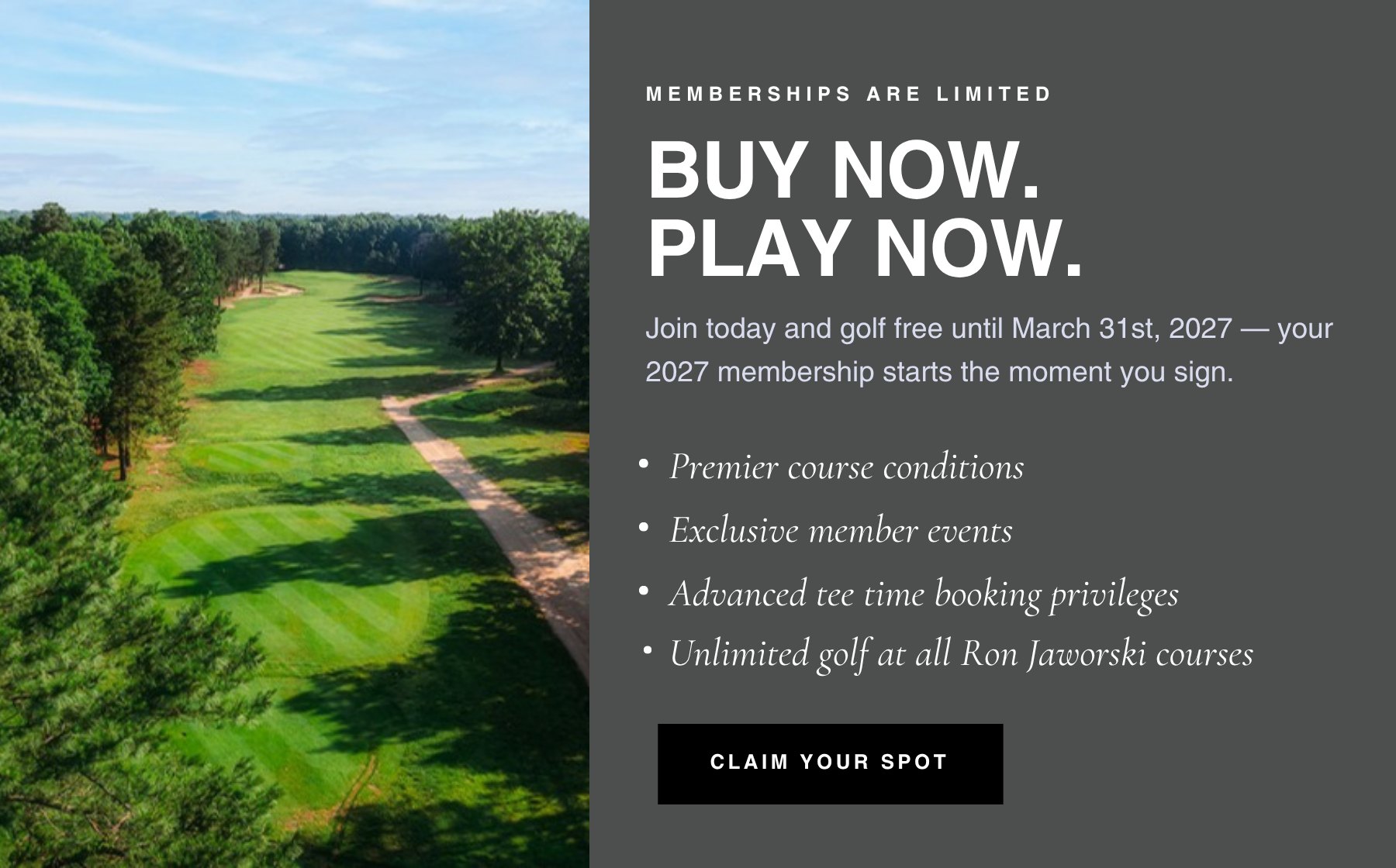 Buy Now, Play Now — join Running Deer Golf Club today and golf free until March 31, 2027